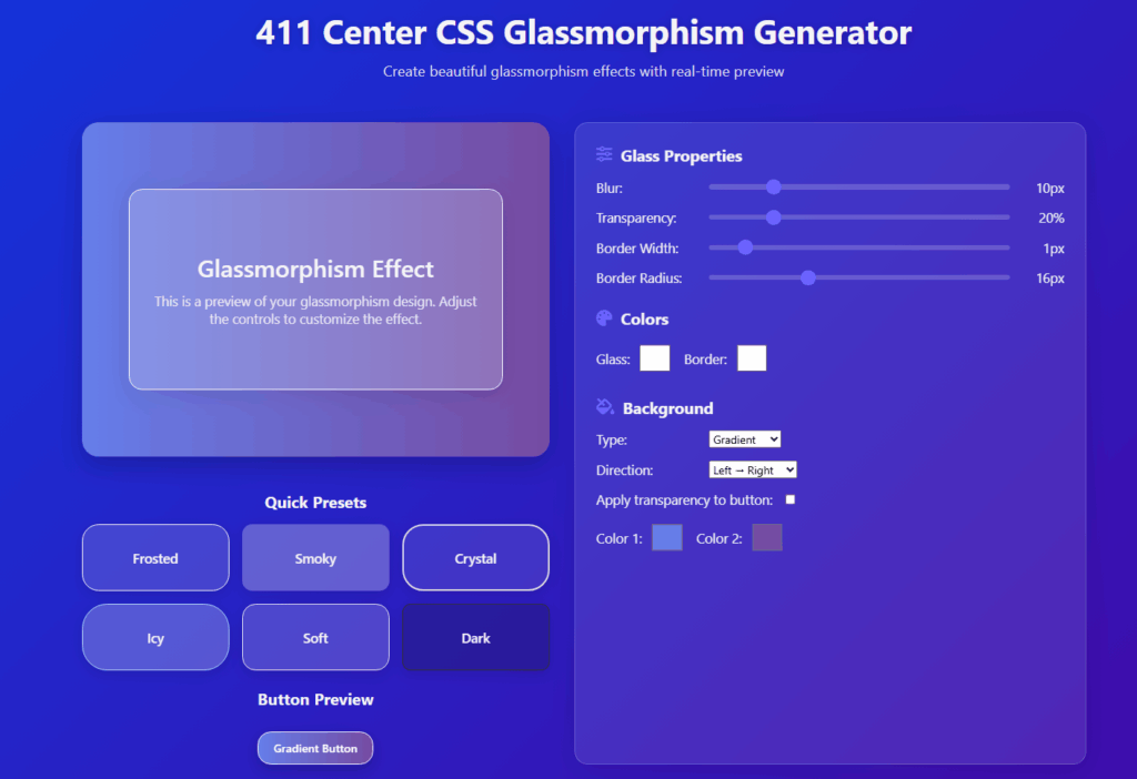 CSS Glassmorphism Generator