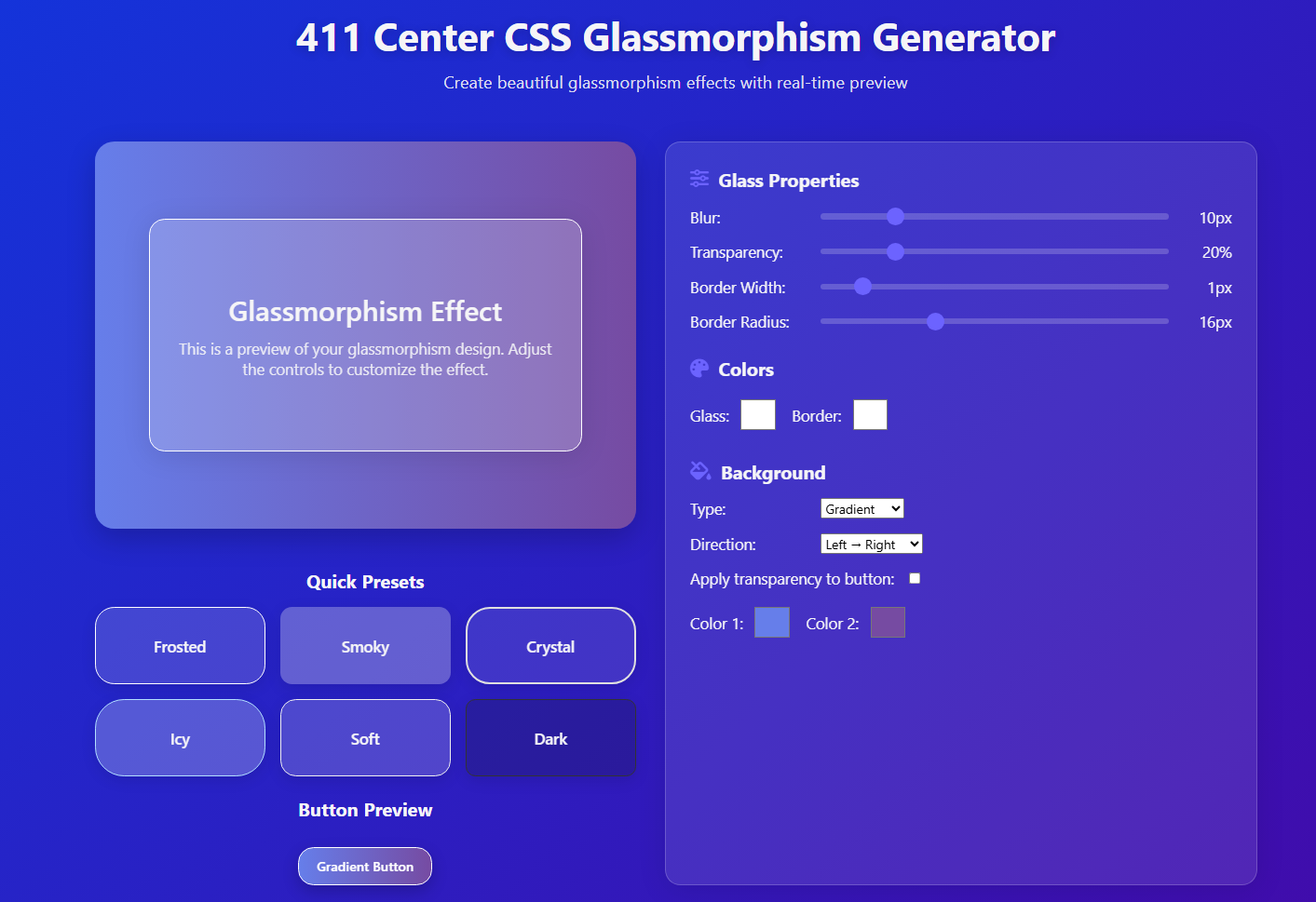 CSS Glassmorphism Generator