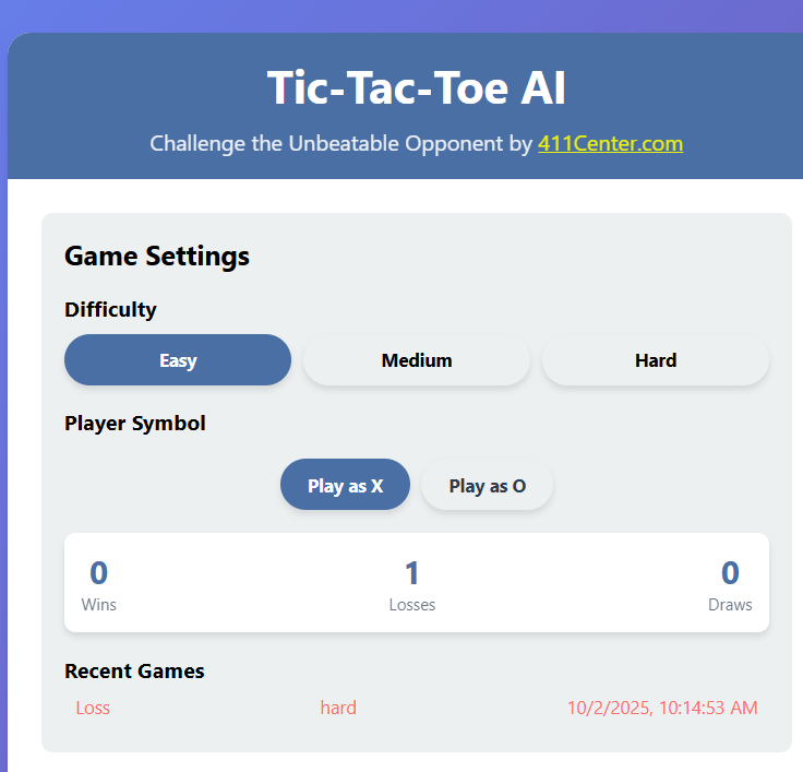 Unbeatable Tick Tak Toe